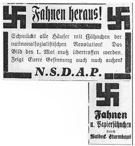 Waldecker Sturmhaus + NSDAP Anzeige
